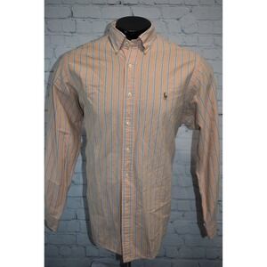 Ralph Lauren Button Down Shirt Mens Large 16.5 Orange Striped Classic Fit Oxford
